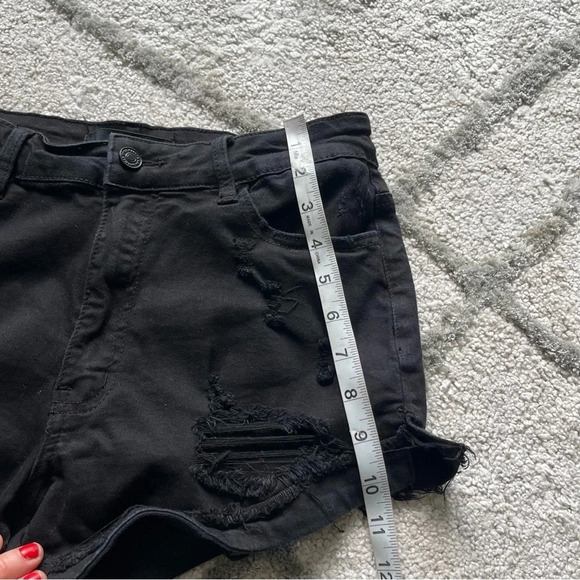 Kancan black denim jean shorts distressed mid rise  28 - Picture 7 of 9